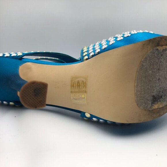 Bebe Cassandra Blue Silver Studded Women's Stiletto Heels Size 6M - Picture 7 of 8